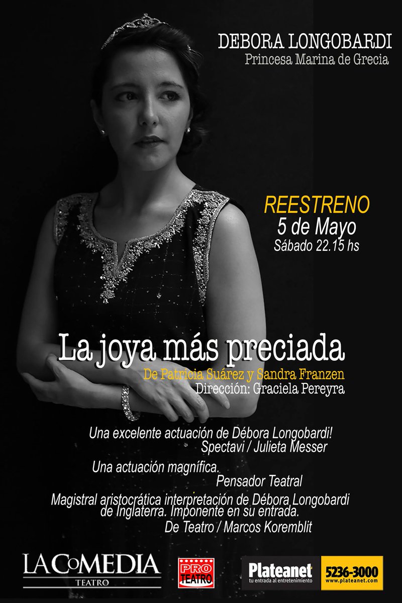 DeboraLongobard's tweet photo. Sábado 5 de Mayo a las 22:15 hs en Teatro La ComediaUlises Puiggrós, Alicia Muxo, Debora Longobardi y Darío Cortésen una obra original de Patricia Suárez y Sandra Franzen con dirección de Grace Pereyra
 8 únicas funciones! https://t.co/NbPAi9uEWe
