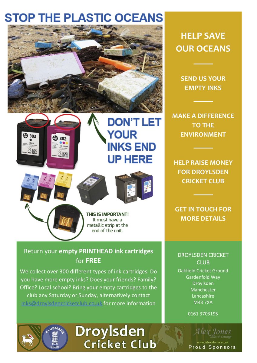 DroylsdenCric's tweet photo. With already up to 14 MILLION TONS of plastic going into the sea EACH YEAR, these figures are likely to TREBLE within a decade if we dont do something. Don't REFUSE to REUSE - THINK RECYCLE. DCC will take your old ink cartridges for FREE. #thinkink #recycleink https://t.co/L61zOWqAQd