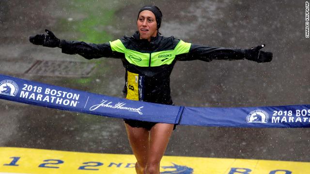 CNN's tweet photo. JUST IN: An American has won the elite women's division at the Boston Marathon for the first time since 1985. Desiree Linden, a two-time Olympian, battled the rain and wind to win the storied race. https://t.co/M8FQnSFTPF https://t.co/dHH0D4wXWt