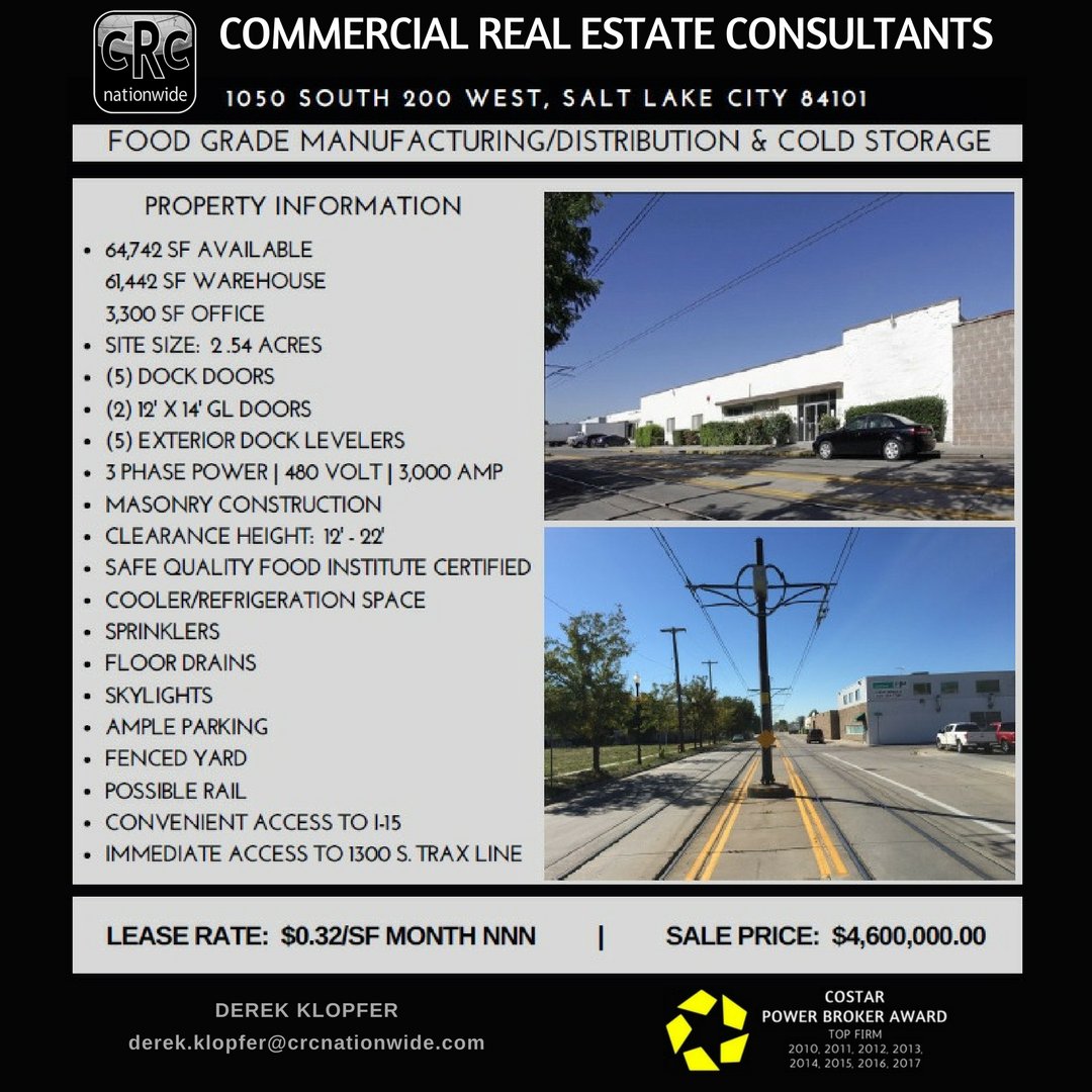cRcNationwide's tweet photo. #ForSaleorLease #WarehouseSale #WarehouseLease #SaltLakeCityUtah #CRE #CommercialRealEstate #SaltLakeCityWarehouse #SLCUtah #UtahCommercialRealEstate https://t.co/3c5o57NIoX