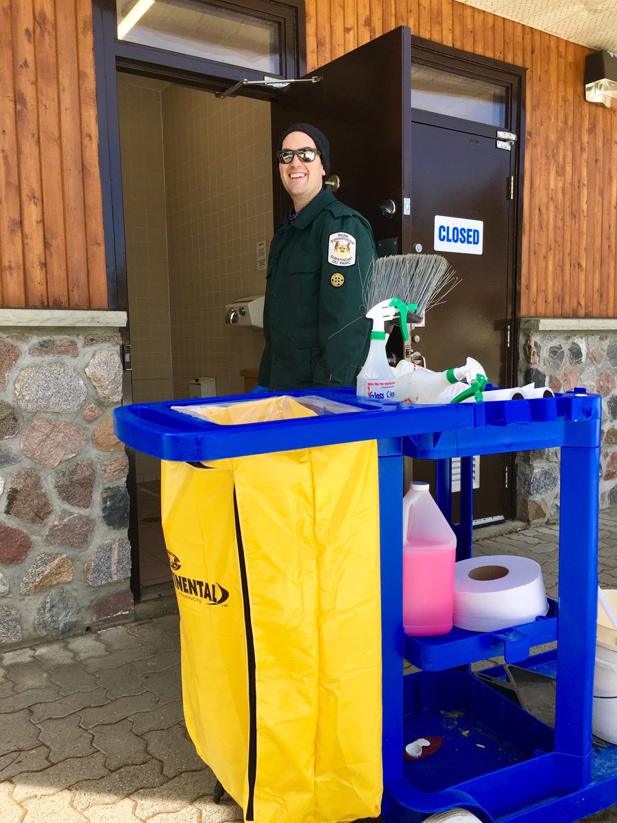 OntarioParksNWZ's tweet photo. #KakabekaFallsPP's Park Superintendent James goes from cleaning duty to shovelling snow in just a couple days! #springsnows https://t.co/HUlXIzqhRN