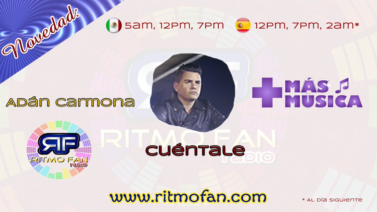 El domingo 22 de Abril estreno de Cuéntale de <a href="/AdanCarmona/">Adan Carmona Oficial</a> en #+Musica . ritmofan.com