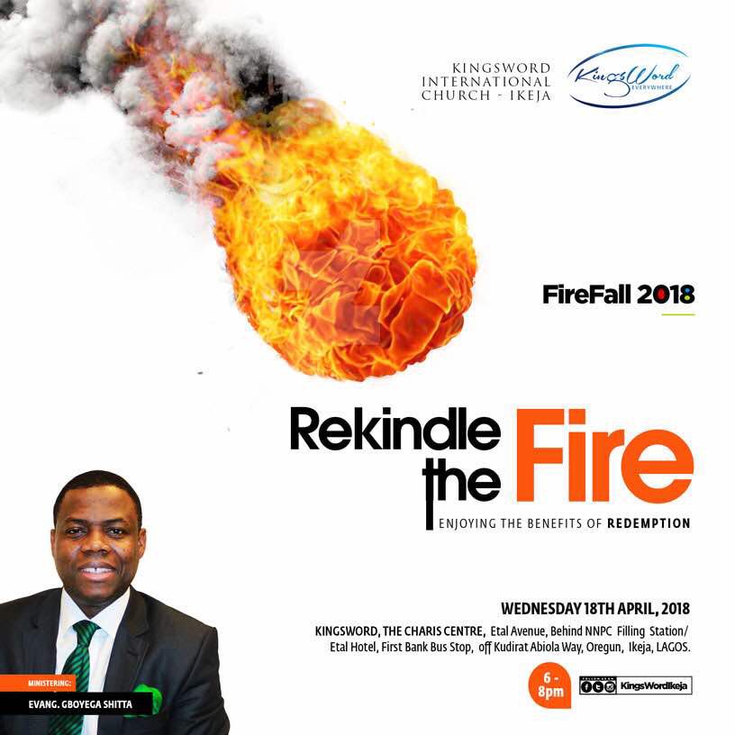 Pst_T's tweet photo. T H I S W E D N E S D A Y
(April 18. 6-8pm)
Make it a date with Evangelist Gboyega Shitta. It’ll be a night you wouldn’t forget in a hurry!
Tell a friend.
#FireFall2018
#EasterAftermath
#BlessingsExplosion https://t.co/36wwW64uv8