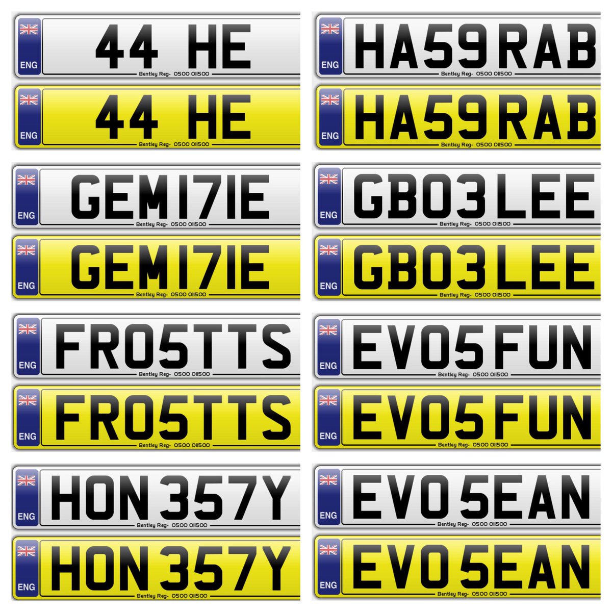 BentleyReg's tweet photo. A few of our plates for sale! Call us on 01268 711529 Or DM us for any more info! #privateplate #numberplate https://t.co/VSZ5QO8qWm