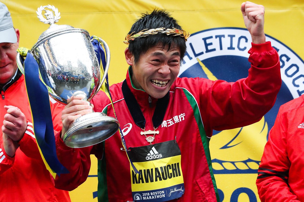 runningfaz's tweet image. Just watched Yuki win Boston. What a Legend. Brilliant race 👏👏👏#YukiKawauchi #Boston2018 #backtoworkWednesday