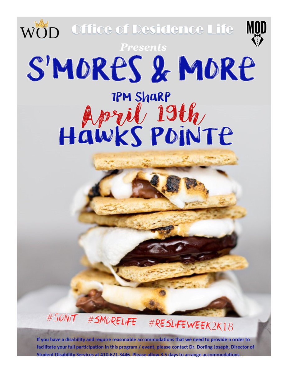 jusBeeej's tweet photo. S’mores and More will now be rescheduled to Thursday April 19th. Same place. Same time. Stay safe in the rain today🌧☔️ #umes @ResLifeUMES #ResLifeWeek2018 https://t.co/Fu06j5ZukU