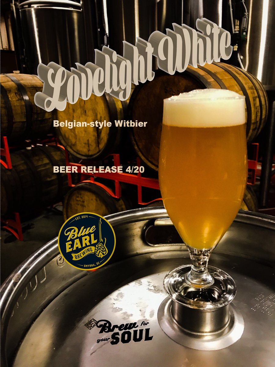 blueearlbeer's tweet photo. NEW Beer Release Fri 4/20 @ 12p! #LovelightWhite Belgian-Style Witbier brewed with oats, malted wheat and unmalted raw wheat for a hazy appearance. Spiced w/ special blend coriander, orange peel and fresh ginger. 5% ABV and 20 IBU. Live Music w/Jesse Patton Dougherty @ 7p! https://t.co/qkLAobMpc3