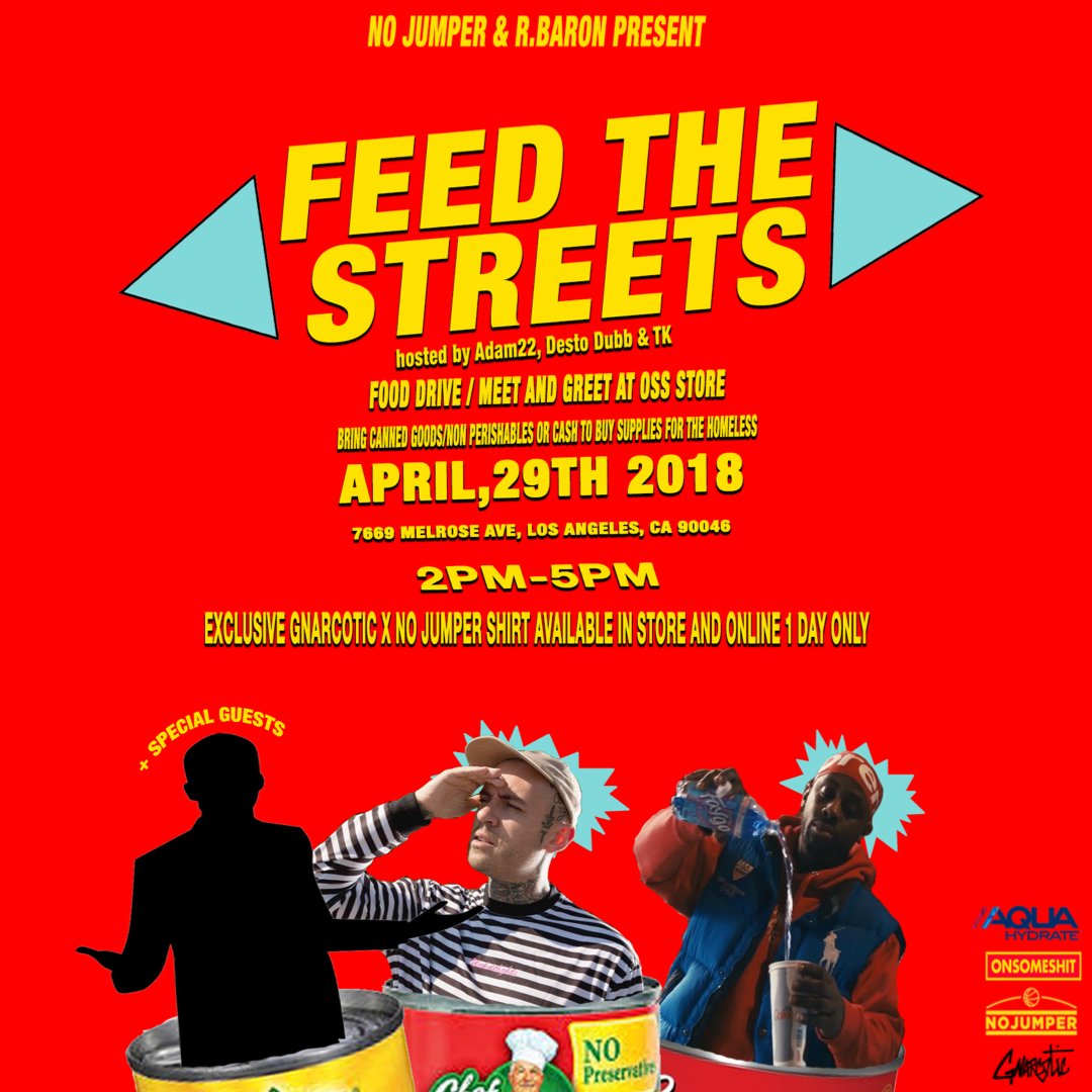 in approximately 2 weeks we are doing a charity event to raise money for the homeless. a lot of your favorite rappers and personalities will be in attendance and it'll be ur only chance to get an exclusive <a href="/GNARCOTIC/">GNÄRCØT1C GĀNG</a> x <a href="/nojumper/">No Jumper</a> shirt with all proceeds going to charity. BE THERE