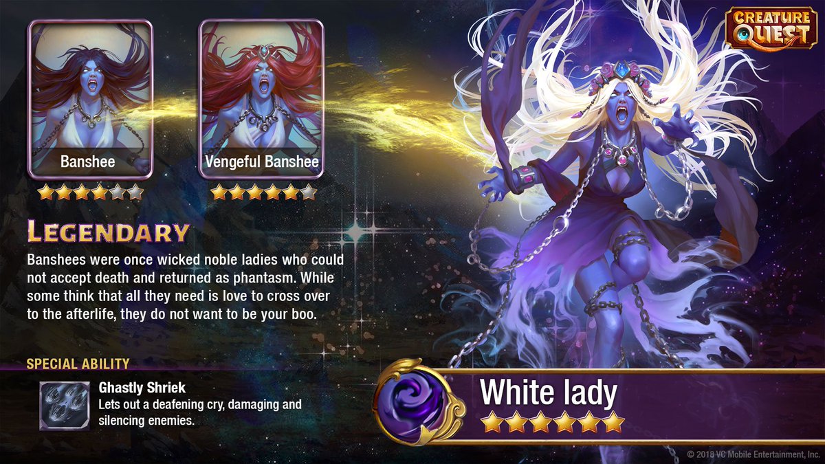 Ladies of Creature Quest: Banshee! Never upset a Banshee, as their wails are loud enough to completely drown out and silence their enemies! #CreatureQuest #CreatureFeature
