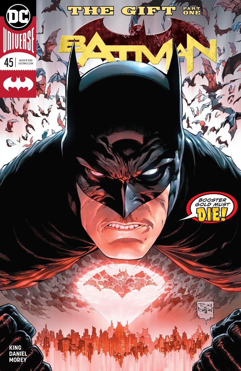 DCOfficial's tweet photo. This might be the worst thing Booster Gold has ever done — better find Batman for help. Get ready for "The Gift" Part One in @nerdist's exclusive preview of BATMAN #45: https://t.co/Sztjk41MnF https://t.co/MuZspRBEoO
