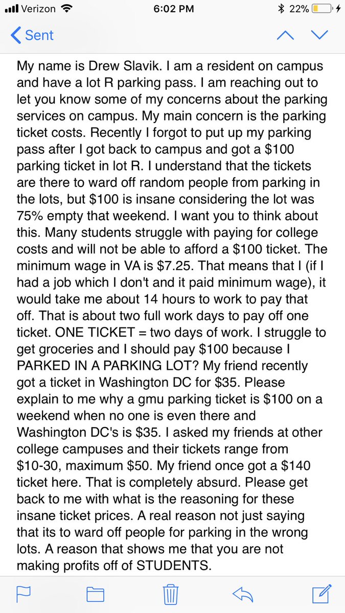 drew_slavik's tweet photo. GMU students, hit up our friends at parking services :) they are thriving off of our money. Email is: transpo@gmu.edu https://t.co/1t15cjljwT