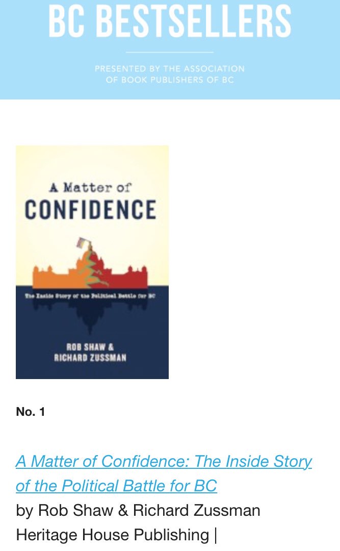 richardzussman's tweet photo. It is an honour to be, for the 4th week in a row, the best selling BC published book on the @ReadLocalBC list. #bcpoli https://t.co/wrWDsedPsQ