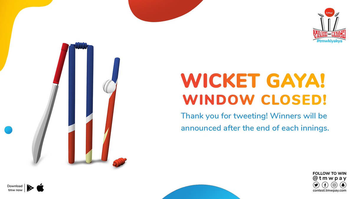 ✋ …we have all your tweets! Now we’ll go through all your #tmwkiyakya tweets and find the lucky winners!  

Play on to win up to ₹1Lakh in each match! 
#Contest #ContestAlert