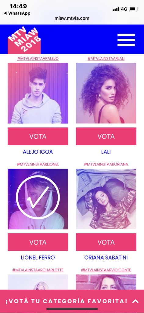 lionelferro's tweet photo. #PremiosMTVMIAW Acabo de votar por #MTVLAINSTAARLIONEL en INSTAGRAMER NIVEL DIOS ARGENTINA . Votá vos también en https://t.co/Wi7LJ3WoIr ( WOWW GRACIAS QUE DIVERTIDO) https://t.co/EoQZZQ6Llr