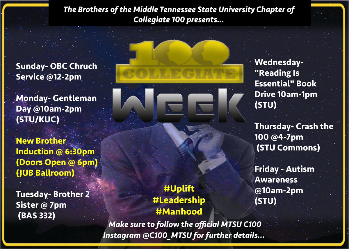 C100MTSU's tweet photo. The 💯 don’t stop we keep going #C100Week 🔥👔 https://t.co/S6lLF9yUh4