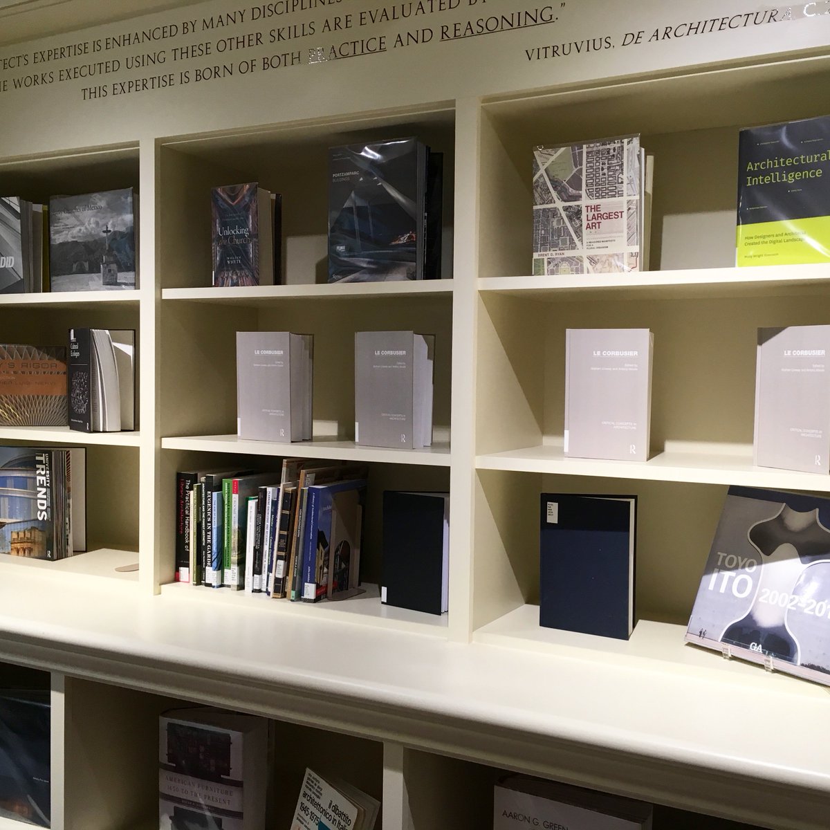 ArchLibND's tweet image. Eclectic assortment of new books on display in the #archlibND #newbooks #corbu