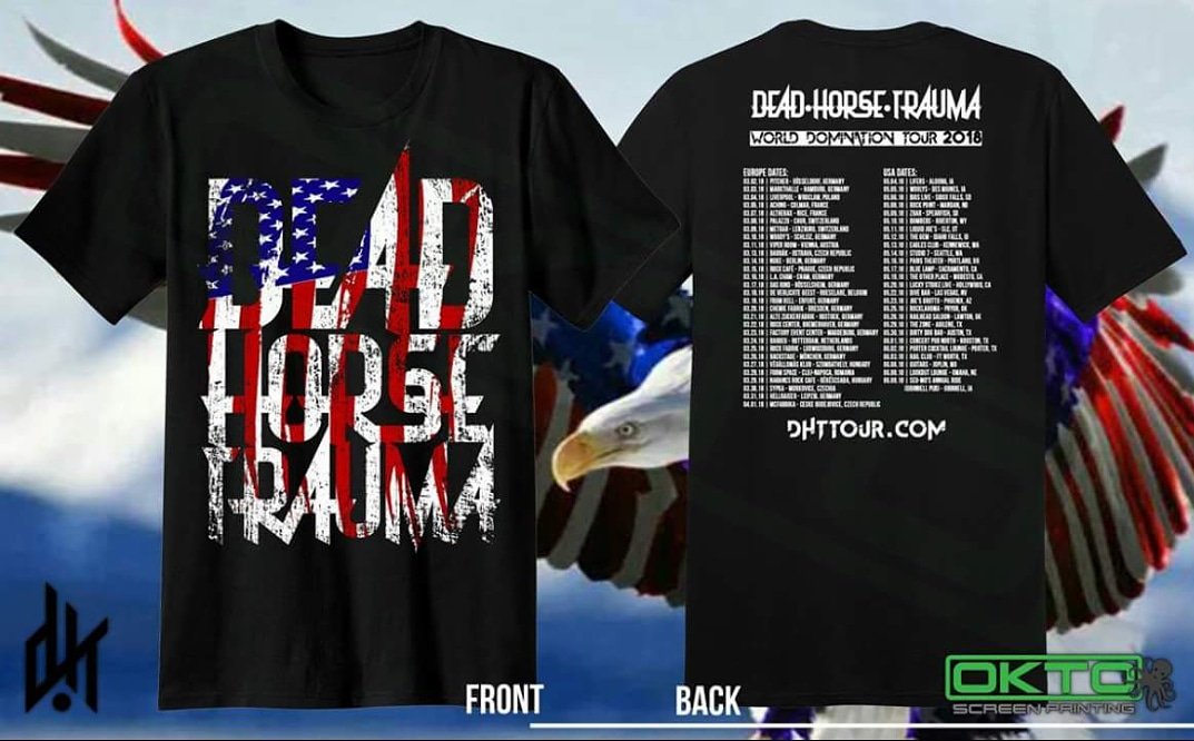 RevivalMediaGrp's tweet photo. The new @deadhorsetrauma Global Domination Tour Tee! Pre order ends at midnight 4.21.18, reserve yours now #ernieball
#spectorofficial #PRSguitars #mesaboogie #emgpickups #mogamicables #ltdguitars #Espguitars #roadwarriors #spectorbass #truetone #xceldrumsticks #VaginaGuitars https://t.co/wp8qYJ9yq1