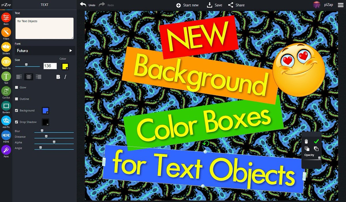 pizap's tweet photo. Check out piZap's NEW BACKGROUND COLOR BOXES for TEXT OBJECTS!
Go PRO!
https://t.co/M6uEPPCYIW
Get an awesome discount in piZap PRO annual plan! 😍
Use coupon code: spring18 at checkout.
#texteditor #photoeditor #colors #photography #fonts #backgroundeffects #pizap https://t.co/NDicshWqCw