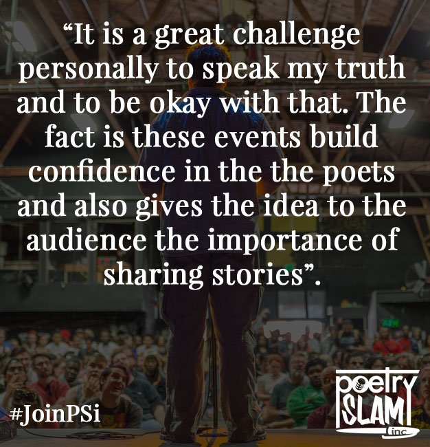 PoetrySlamInc's tweet photo. A lot of us have stage fright. A lot of us use the energy of the crowd to help alleviate that and share our stories. #JoinPSi today and join a welcoming and supportive environment. https://t.co/zyR5HrMsTb https://t.co/1L8qspHoNN