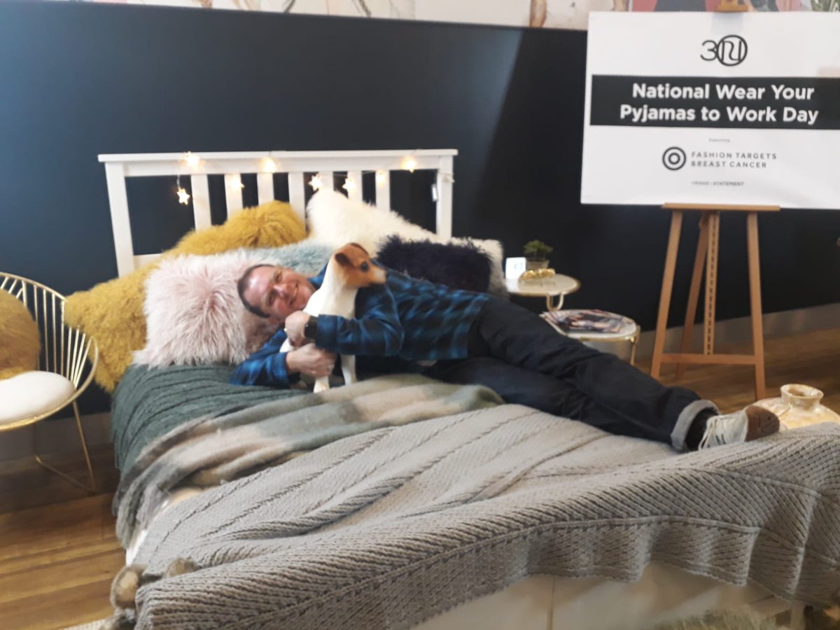 RI_TechCareers's tweet photo. Not to be out done by unicorn slippers our #CIO @dougricio got in on the double bed action & ended up cuddling a stuffed dog. *things you think you'd never tweet* #CIOchat #lifeatRI https://t.co/b3V9E0HOKr