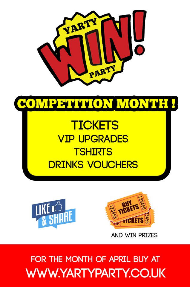 YartyParty's tweet photo. April is competition month. All you need to do is like and share the Yarty Party Festival page to be in with the chance to WIN A TICKET TO YARTY PARTY FESTIVAL. Anyone who buys a ticket in the month of April will automatically be entered in to a draw to win a Yarty Party prize. https://t.co/TmVraCfPAY