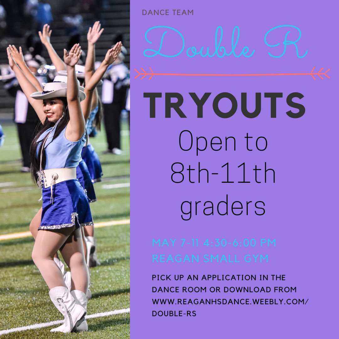 Audition to be a part of the 2018-2019 Double R Dance Team! See you there! <a href="/ReaganECHS/">Northeast ECHS</a>