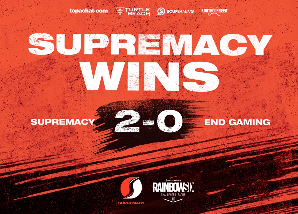 Supremacy_FR's tweet photo. C’est gagné ! À la suite d’une deuxième carte une nouvelle fois disputée, nos joueurs l’emportent et se qualifient pour les relégations de la @R6ProLeague, GG @EnDGaming2008 ! #SyUnit https://t.co/SGae7CVmvY
