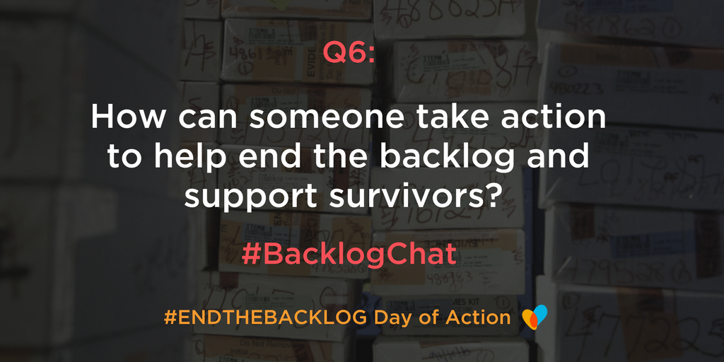 TheJHF's tweet photo. Q6: How can someone take action to help end the backlog and support survivors? #BacklogChat https://t.co/wDwOiBRFm6