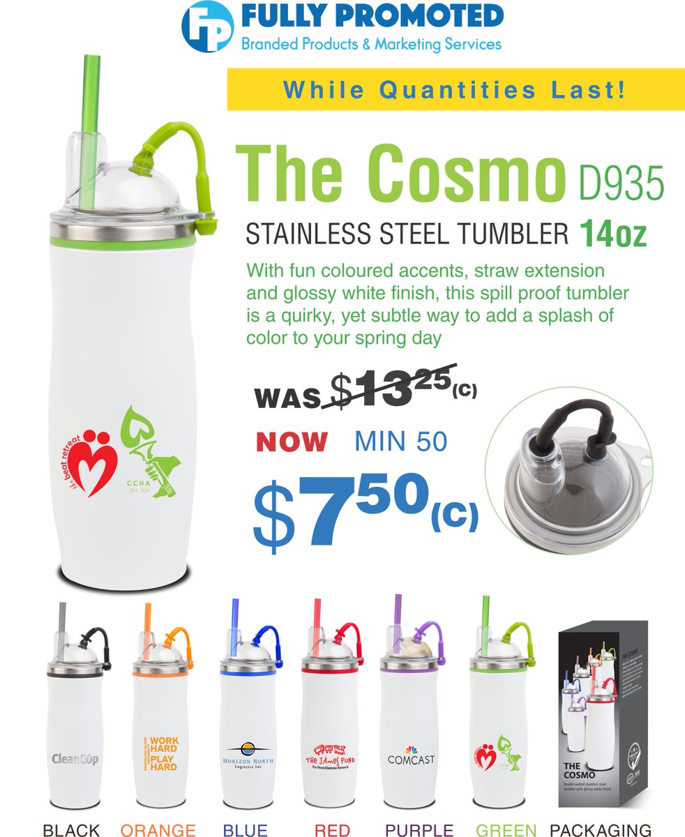 FullyPromotedBa's tweet photo. #opportunity #buy! While quantities last! With #fun coloured accents, straw extension and glossy white finish, this spill proof #tumbler is a #quirky, yet #subtle way to add a splash of colour to your #spring day.
#EmbroidMeBarrie #FullyPromoted #Barrie #ShopLocal #stainlesssteel https://t.co/Yy60eMisCs