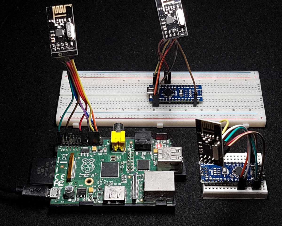 nest_well's tweet photo. Le réseau mesh de WellNest prends forme !
Un @Raspberry_Pi comme Maître et des @arduino nano comme noeuds. Mesurer la qualité de son environnement avec des capteurs qui s'auto-configurent et étendent la portée du réseau par la même occasion, c'est top ! (Merci à  @TMRh20Projects) https://t.co/ez4QgkgLSk