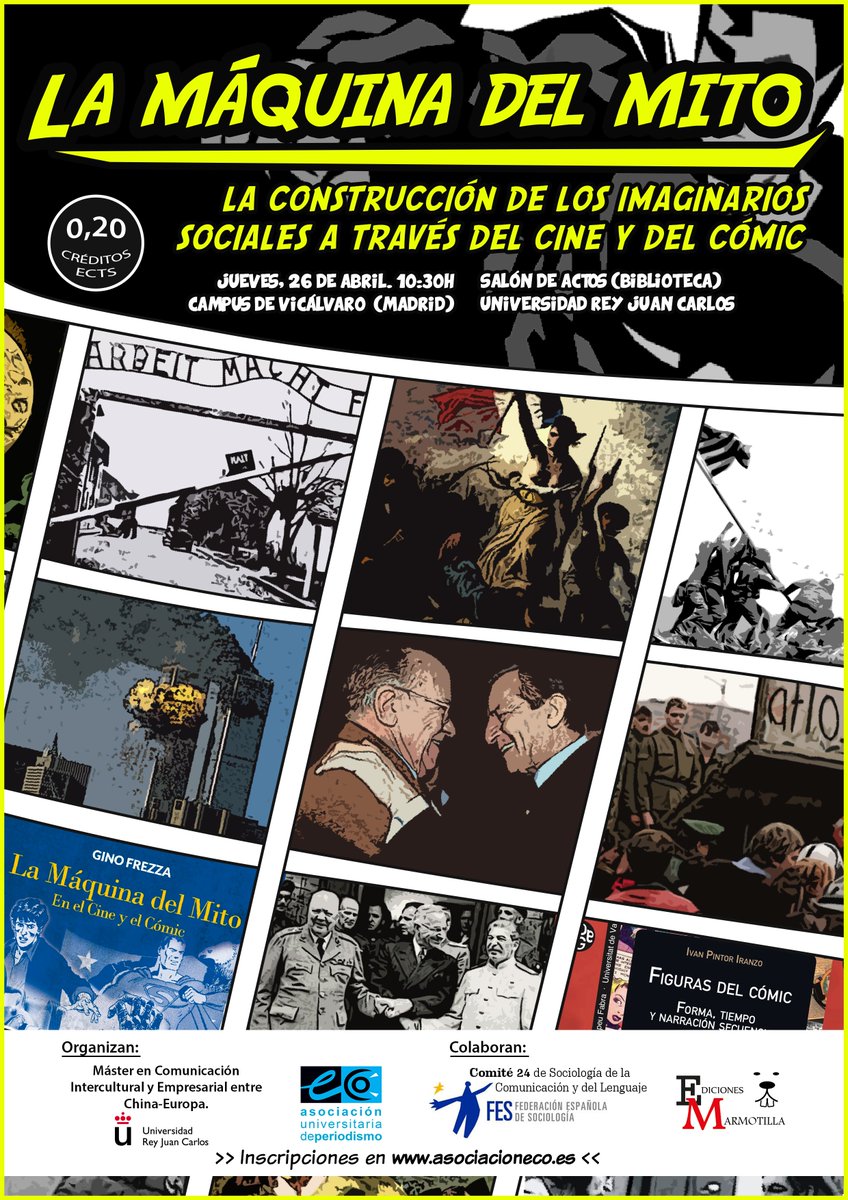 El jueves 26 de abril hablaremos de cómic, cine y sociedad en la <a href="/URJC/">URJC</a> 

Con Francisco Sáez de Adana, Iván Pintor y Gino Frezza.

INSCRÍBETE (0,2 ECTS): goo.gl/TuScca