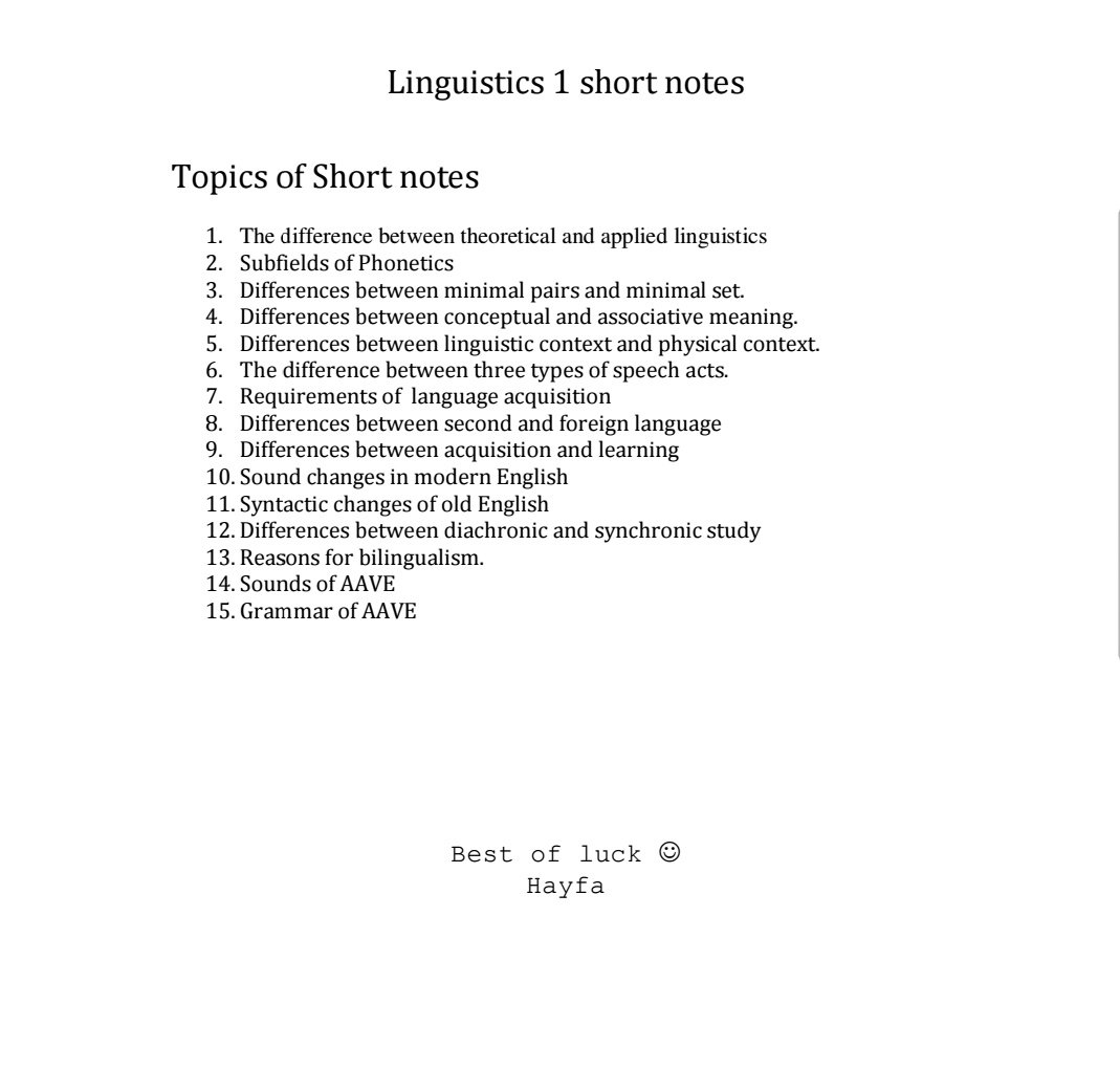 Hayfa_Engl's tweet photo. Dear Linguistics students, please find attached the shortnotes included in the final https://t.co/Hjz0azNjaN