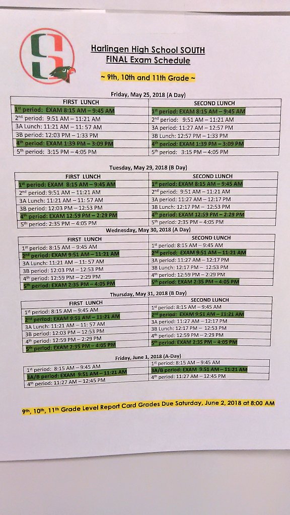 HHSSYRBK2018's tweet photo. Final Exam Schedules https://t.co/GbjVi9Ss0H