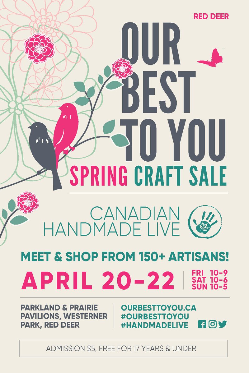 SLC_Calgary's tweet photo. Our best to you. Our sister company #Ciclomanias will be exhibiting at the #Spring #Craft Sale! Starts on April 20! Come by in case you are in Red Deer. We are at booth # 211 #HandmadeLive #OurBestToYou https://t.co/rlXV5FCNNb
