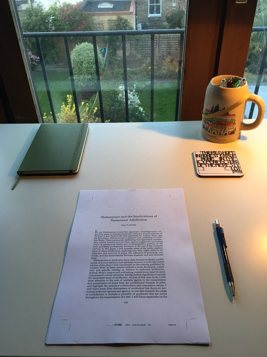 amy_lidster's tweet photo. Proofs!
A long way off from Atlanta and #shakeass17 (RIP), it’s the finishing touches for my#NextGenPlen paper out in Shakespeare Studies.
And, yes, I can see the typo. https://t.co/iwtddJtsm9