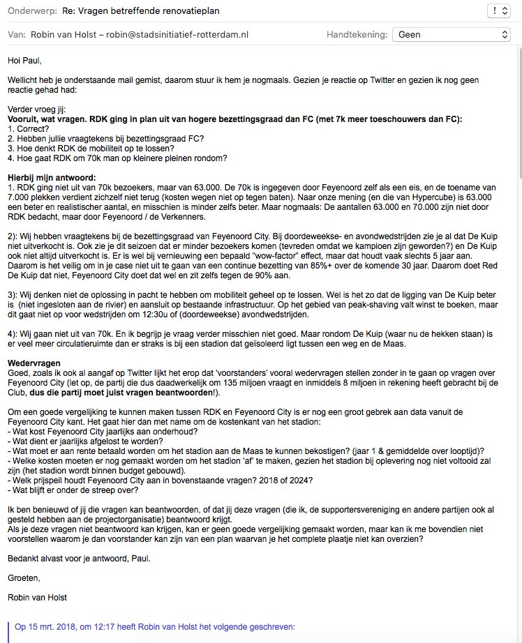 robinvanholst's tweet photo. @PaulvDorst @JohnHennink @josverveen @RedDeKuip @stadionopzuid In het kader van openheid en transparantie. Hierbij mijn antwoord op je vragen (op de mail en in screenshot), en aanvullend wat vragen aan jou, John, de fanboys van #fcity en @city_feyenoord. Fijne avond, en ik kijk je antwoord graag tegemoet!

(cc @stadionopzuid) https://t.co/Hx2G1B9YQ2