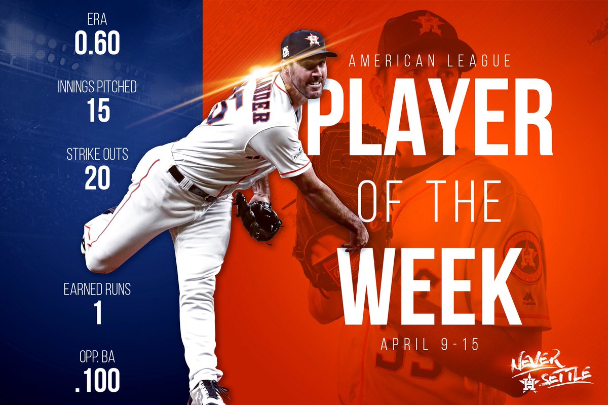Absolute dominance.    Congratulations to @JustinVerlander on being named AL Player of the Week! #NeverSettle https://t.co/fTZm0cfTty