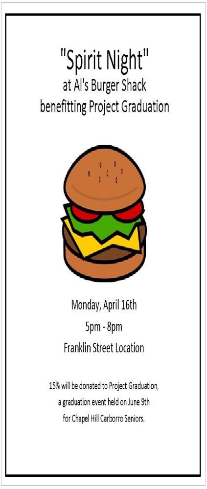 Come support Project Graduation tonight at Al’s Burger Shack on Franklin St!! 🤩🤩🤩