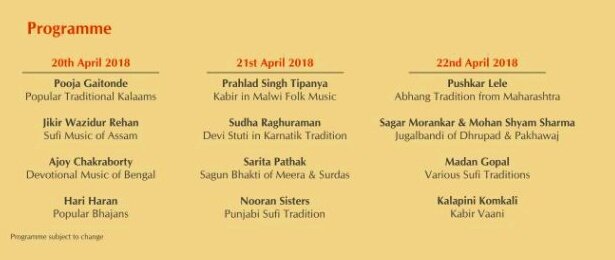 Save the dates! Delhi Govt's much awaited Bhakti Sangeet festival is around the corner. We dedicate this edition to the amazing diversity in devotional music with performances by eminent artists from around the country. Here is the line-up! 20, 21, 22 April at Nehru Park