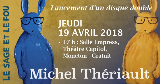 GrenierMusique's tweet photo. 📀🐰LANCEMENT D'ALBUM 🐰📀
#MichelThériault, le chanteur #popmoutarde - Ce jeudi 19 avril à 17h à la salle Empress @CapitolMoncton ! C'est gratuit !
Évènement Facebook ici : https://t.co/mbl70LaBDN https://t.co/wkELGAyslf