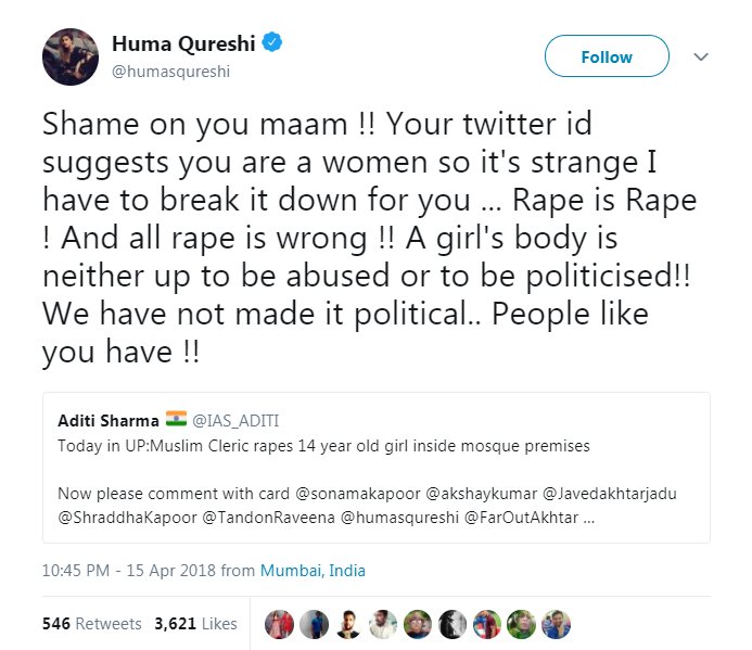 SirJadeja's tweet photo. 👉Rape In Temple: "I'm Ashamed Of 8 Year Old Gangraped, Murdered In Devisthaan Temple"
👉Rape In Mosque: "Rape Is Rape. Don't Politicise It" https://t.co/19ydHBTk3I