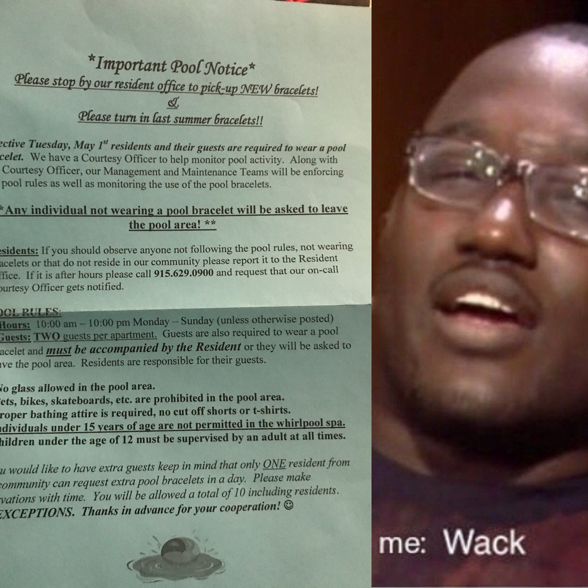 djariez1200's tweet image. When I read the notice on my new apartment complex.  Wack! #poolrules #summertime #wack