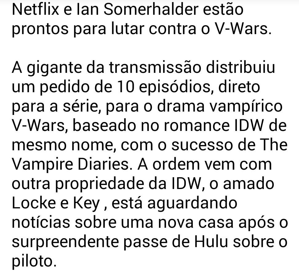 IanSBRA's tweet photo. Ian Somerhalder vai estrelar na nova série Vampira de Drama da Netflix 'V-Wars'.

A série baseada no romance de IDW com o mesmo nome, conseguiu uma ordem de 10 episódios no gigante da transmissão.

Confira: https://t.co/FgPzNJnkZN