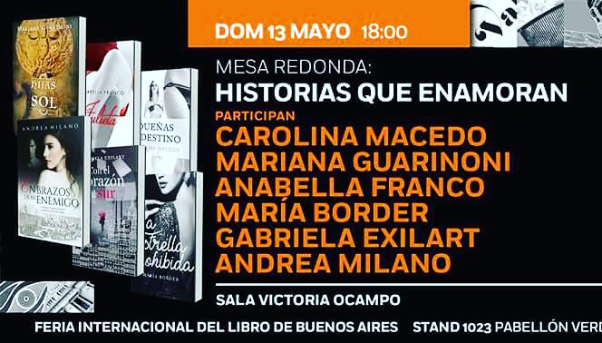 guarimarian's tweet photo. Un encuentro para agendar! En la @ferialibro el domingo 13 de mayo a las 18 hs estaré en una mesa de #Historiasqueenamoran junto a grandes autoras. Los esperamos @GabrielaExilart @annakarinef @MariaBorderCuen @AndreaMilano #carolinamacedo @florureok @VeroBarrueco @megustaleerarg https://t.co/wyVMdvGKH4