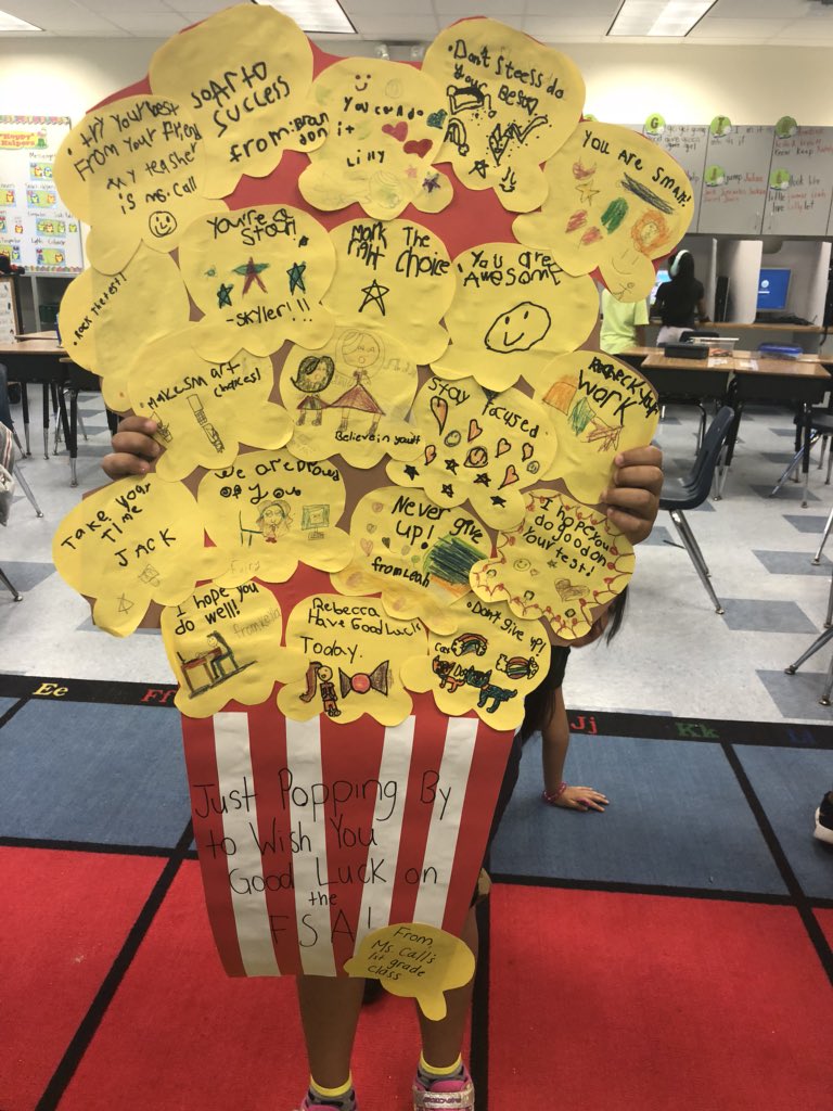 MsCall1stgrade's tweet photo. Good luck on the FSA tomorrow Ms. Myers’ class! We believe in you! @SLESeahawks @collierschools #soAr2success #CCPSSuccess #testingbuddies #rockthetest #FSA #schoolfamily https://t.co/jPvM4vS2ms