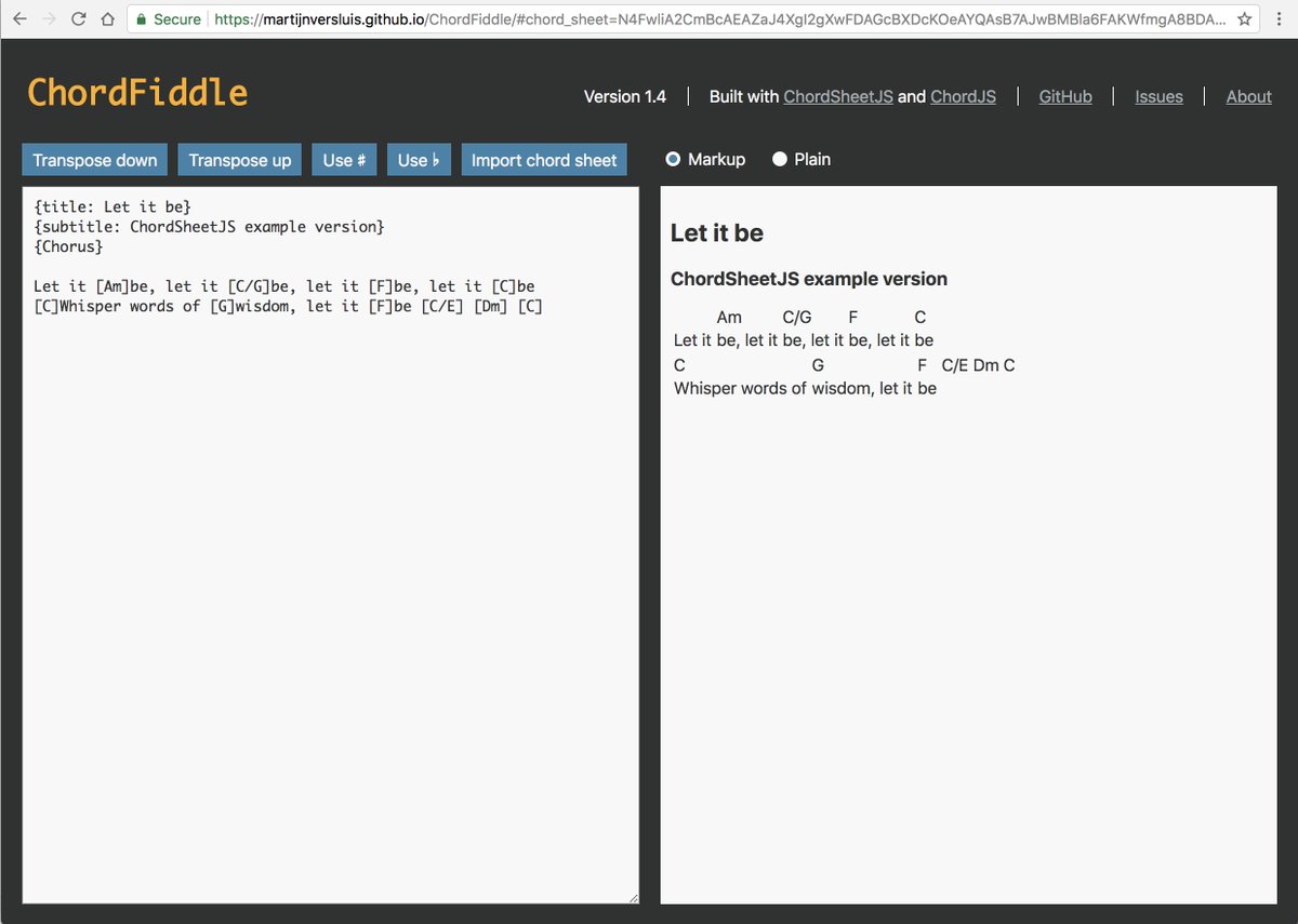 martijnversluis's tweet photo. You can now share your #chordfiddle chord sheet by simply copy-pasting the automatically generated unique URL! #javascript #chordpro https://t.co/Pm75rXhsnN https://t.co/TkMluwIBtK