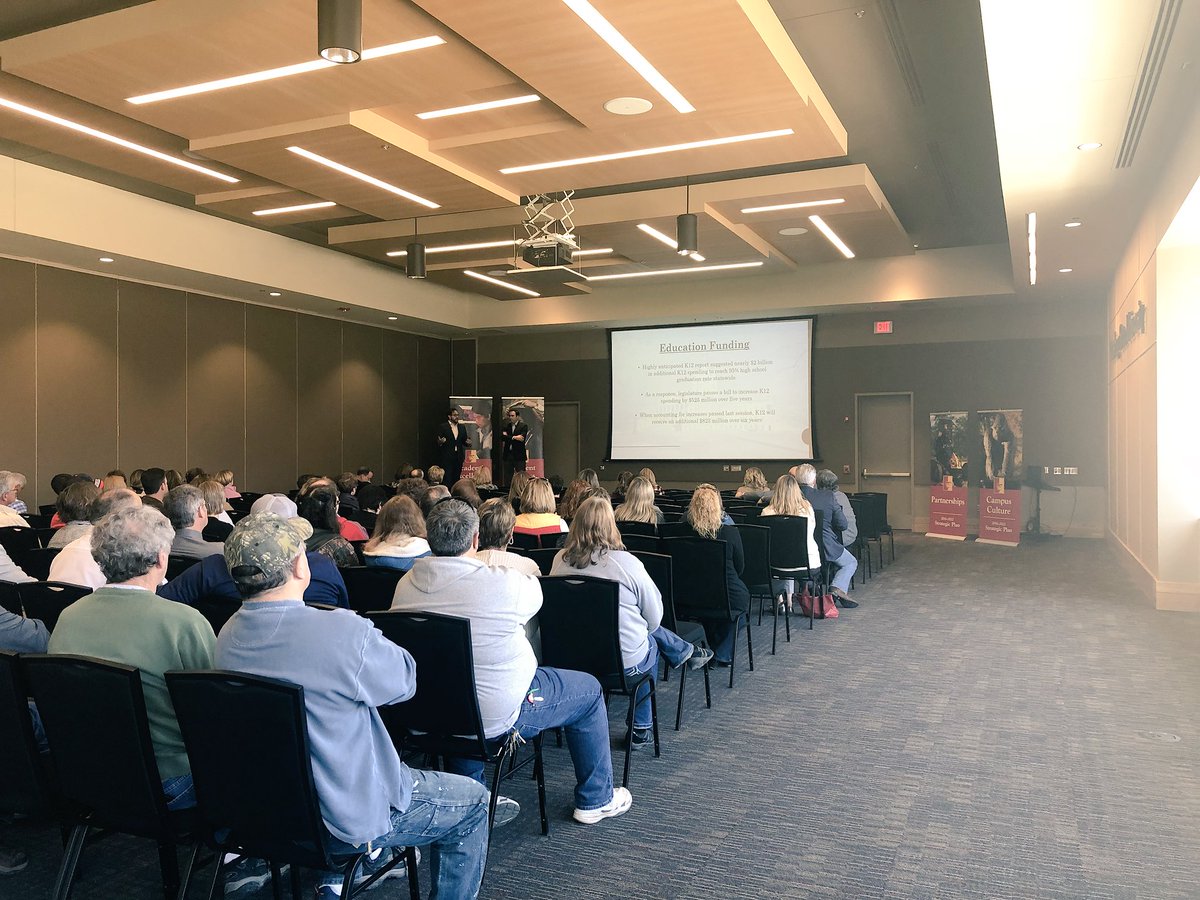pittstate's tweet image. Good turnout this afternoon to listen to President Scott, @CapitolGorilla &amp;amp; @rileypscott1 give the latest update at the Legislative Town Hall. #oagaag