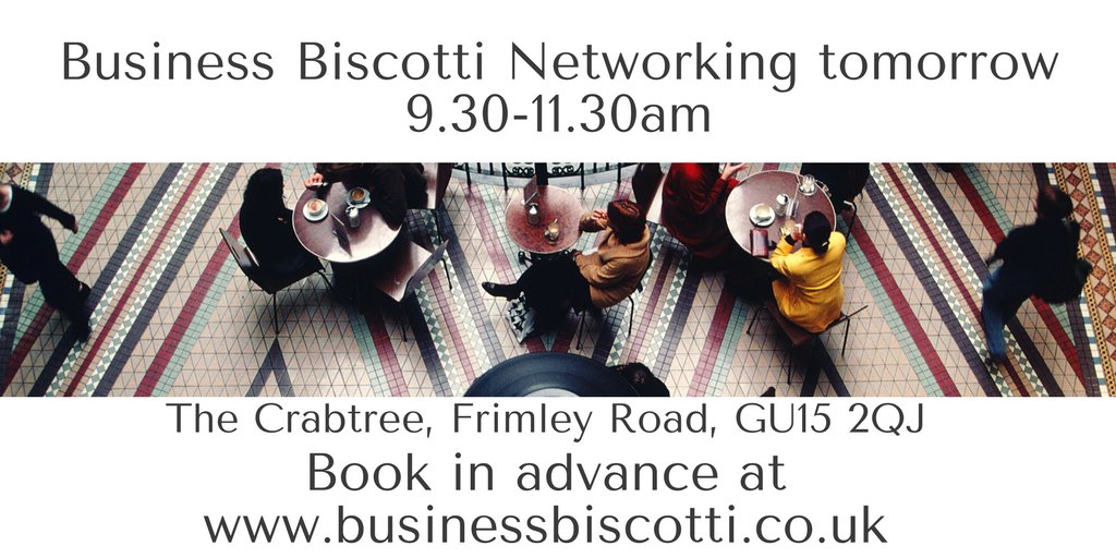 fabcoaching's tweet photo. I'll be hosting #Camberley Business Biscotti networking tomorrow at the Crabtree Pub on Frimley Road - 9.30-11.30am. Come along &amp; join us! https://t.co/aEmNBrUeZr #rushmoorhour #nmummieshour https://t.co/DugKnTkEEb