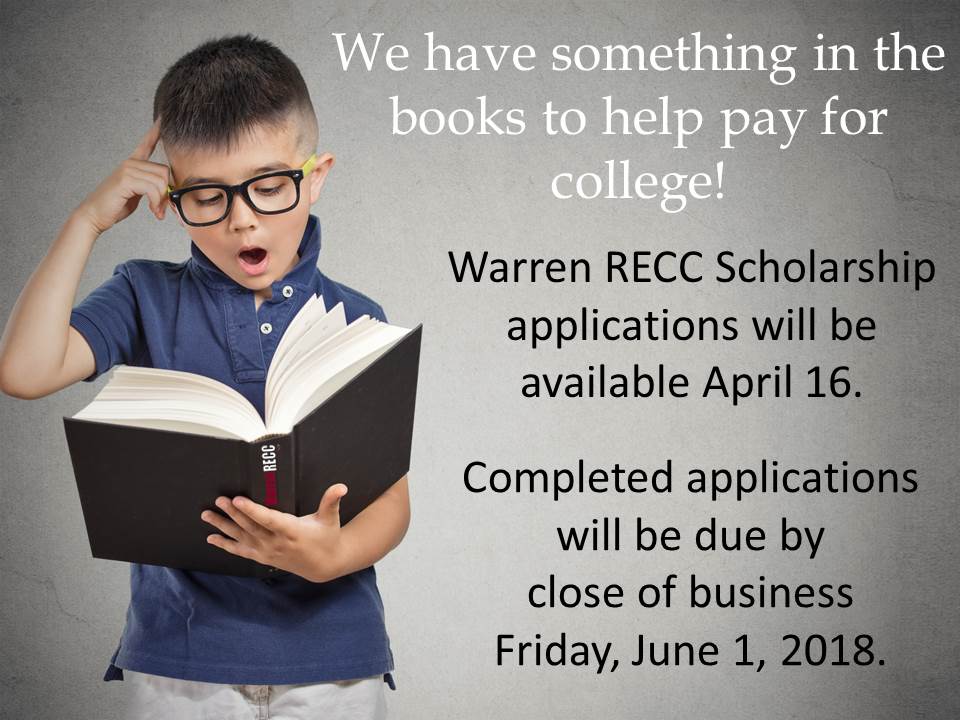 WarrenRECC's tweet photo. The Warren RECC Scholarship application is now available at https://t.co/DCn3Mx41yX. https://t.co/Z8SSwm95MX