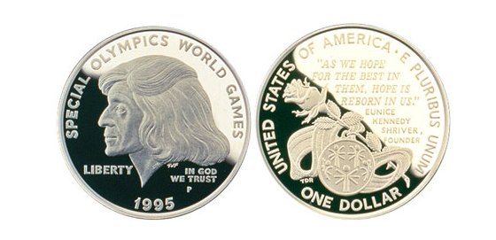SpecialOlympics's tweet photo. On this day 23 years ago, our founder Eunice Kennedy Shriver became the 1st living woman to be honored with a commemorative U.S. coin for her vision in founding our movement! #SpecialOlympics50 https://t.co/oJOMv7DTcg